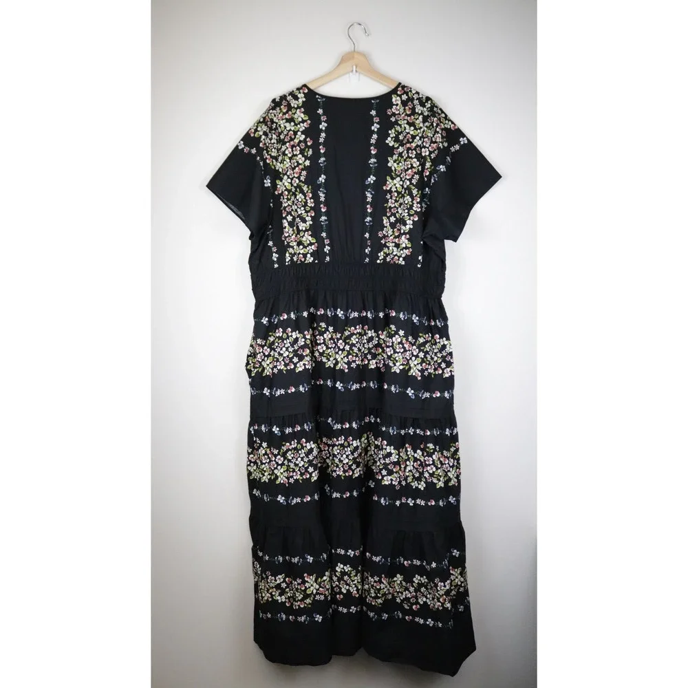 Anthropologie Somerset Maxi Dress Black Floral 3X Tiered Smocked - Picture 3 of 12